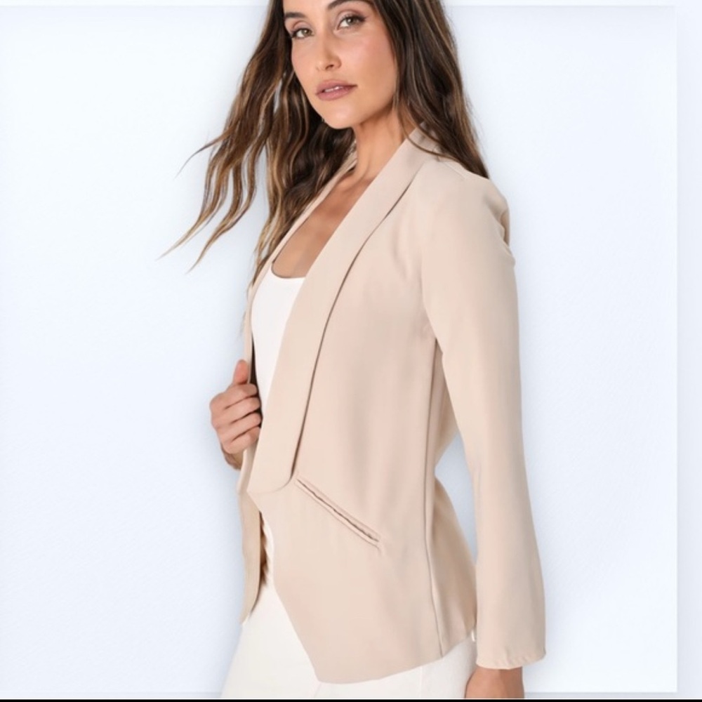 Lulus Miss Punctuality Beige Lightweight Blazer – Size M